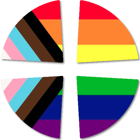 Methodist Orb logo with LGBTQ+ colours